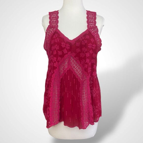 Johnny Was Relaxed Bubble Tank Top Size S Magenta Pink Boho Floral Embroidered - Picture 1 of 7